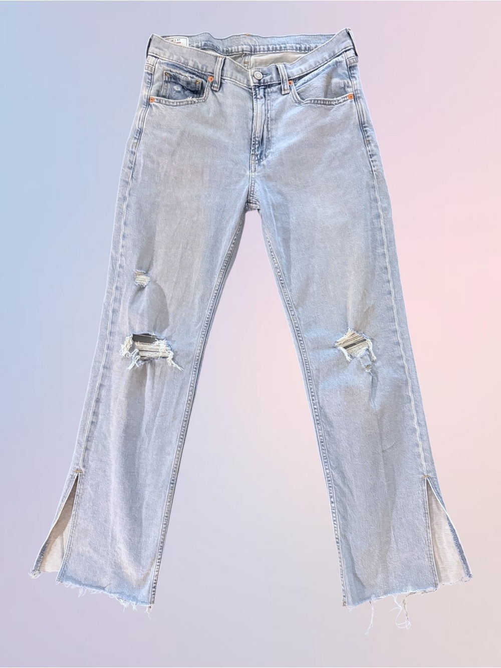 GAP Pale Blue Distressed Mid Rise 90s Loose Straight leg denim jeans - Sz 27